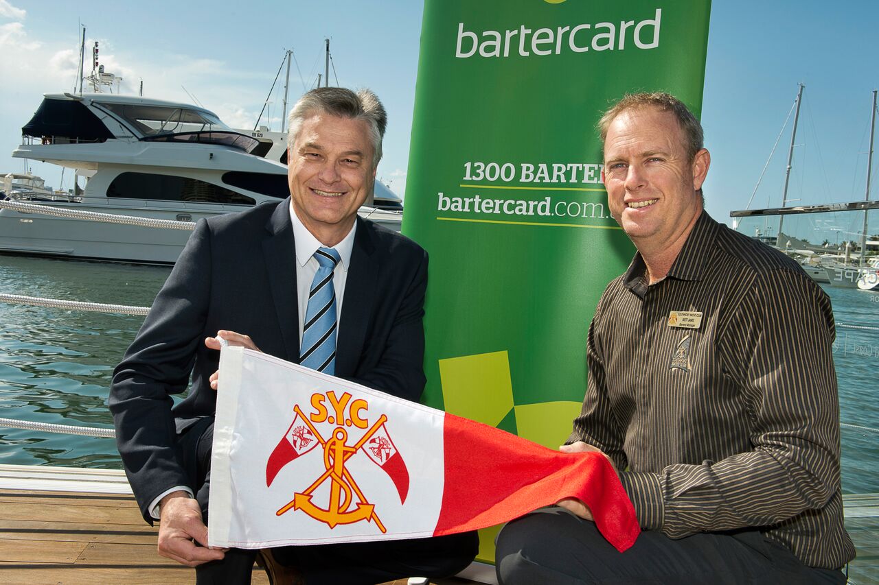 Bartercard Chief Executive Officer, Clive van Deventer and Southport Yacht Club General Manager, Brett James